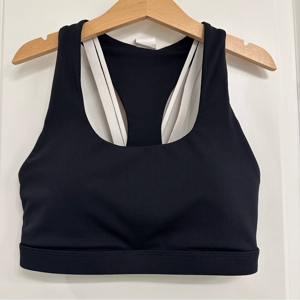 Fabletics Medium Impact Black Sports Bra with Leopard Print Straps XXS